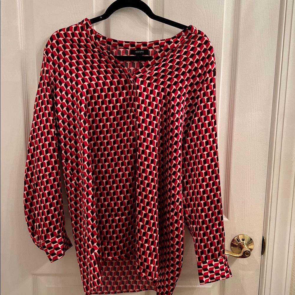Alfani Red and Black Geometric Blouse